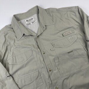 Columbia PFG Button Up Shirt Men’s 2XL Roll Tab Sleeve Vented Fishing Hike Beige